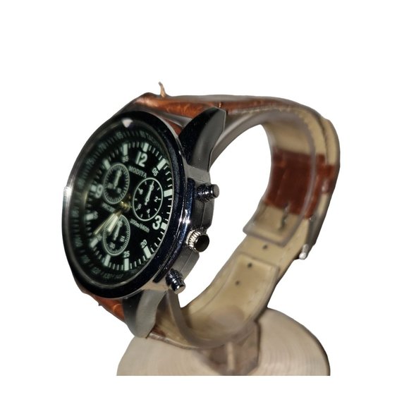 Modiya Men's Blue Sport Quartz Analog Watch Belt style imitation leather band - Picture 3 of 4